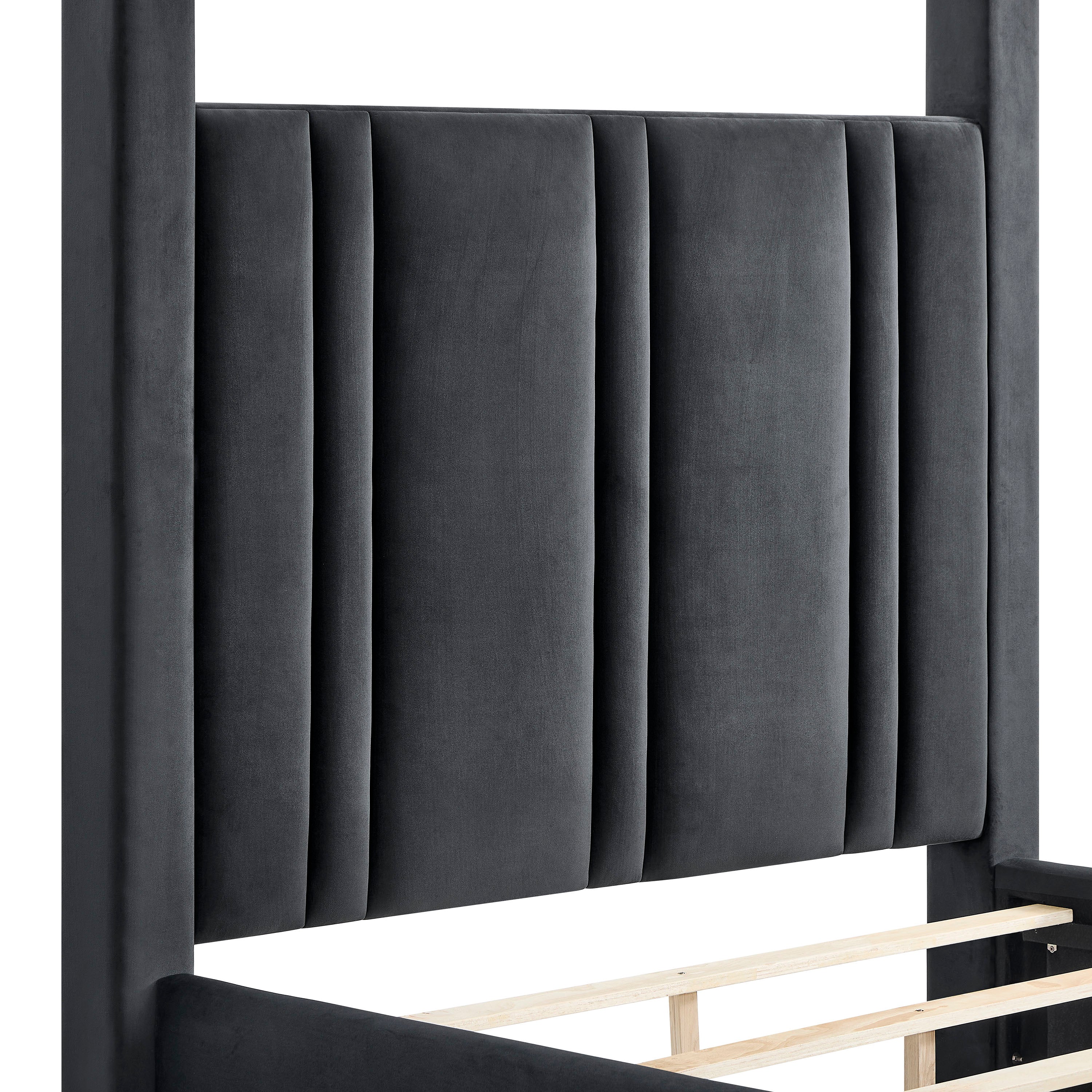 Jayla Black Fabric Button Tufted Queen Canopy Bed – 5117BK