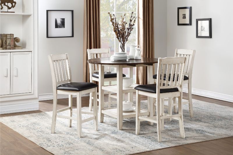 Homelegance 5162WW-36 5 pc Kiwi two tone white wash and dark cherry finish wood 42" round drop leaf counter height dining table set