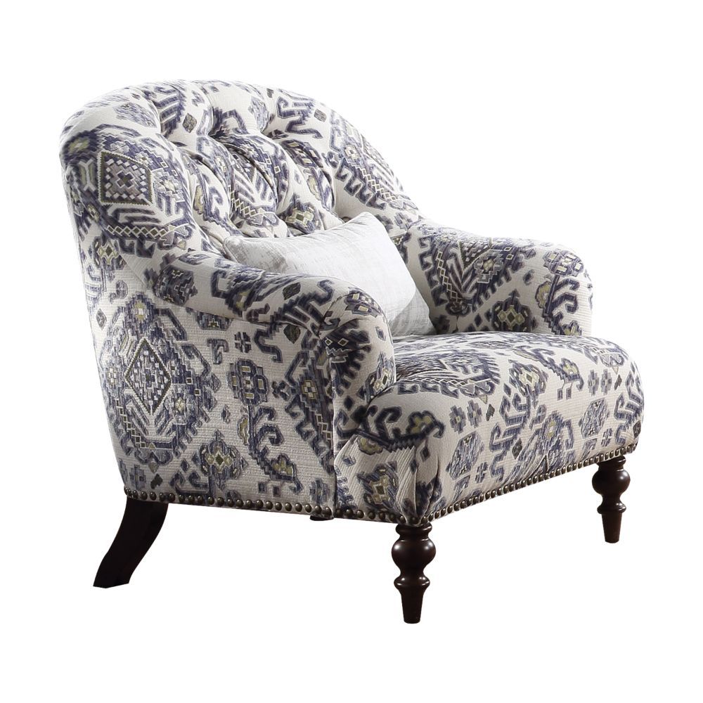 Acme 52062  World menagerie clarendon saira light gray fabric abstract floral print accent chair
