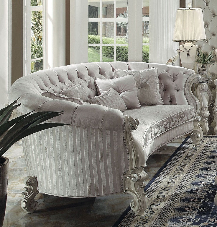 Acme 52085 Astoria Grand dicus versailles bone white finish wood carved accents 109" sofa