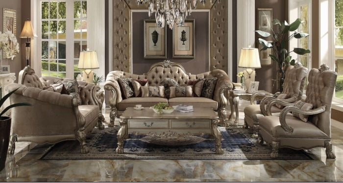 Acme 52090-91 2 pc Astoria grand westmont dresden gold patina finish wood bone velvet sofa and love seat set