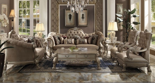 Acme 52090-91 2 pc Astoria grand westmont dresden gold patina finish wood bone velvet sofa and love seat set