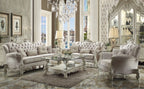 Acme 52105-06 2 pc Astoria grand diep versailles bone white finish wood ivory velvet fabric sofa and love seat set