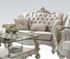 Acme 52105-06 2 pc Astoria grand diep versailles bone white finish wood ivory velvet fabric sofa and love seat set