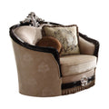 Acme 52112 Astoria grand mcclellan ernestine black finish wood and tan fabric rounded back accent chair