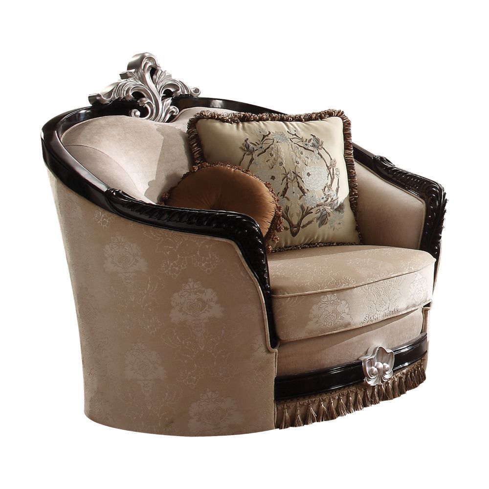 Acme 52112 Astoria grand mcclellan ernestine black finish wood and tan fabric rounded back accent chair