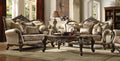 Acme 52115-16 2 pc Astoria grand nebel latisha antique oak finish wood tan fabric sofa and love seat set
