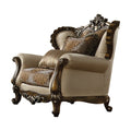 Acme 52117 Astoria grand nebel latisha antique oak finish wood tan fabric oversized accent chair