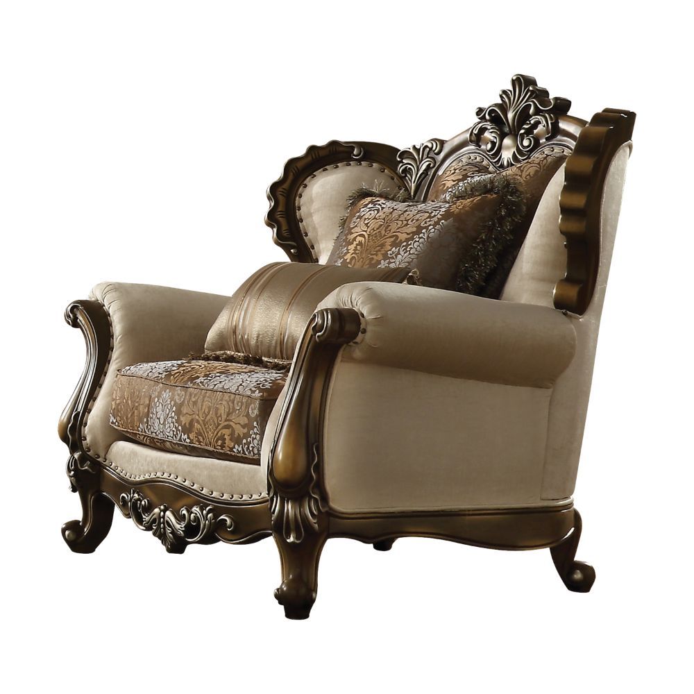 Acme 52117 Astoria grand nebel latisha antique oak finish wood tan fabric oversized accent chair
