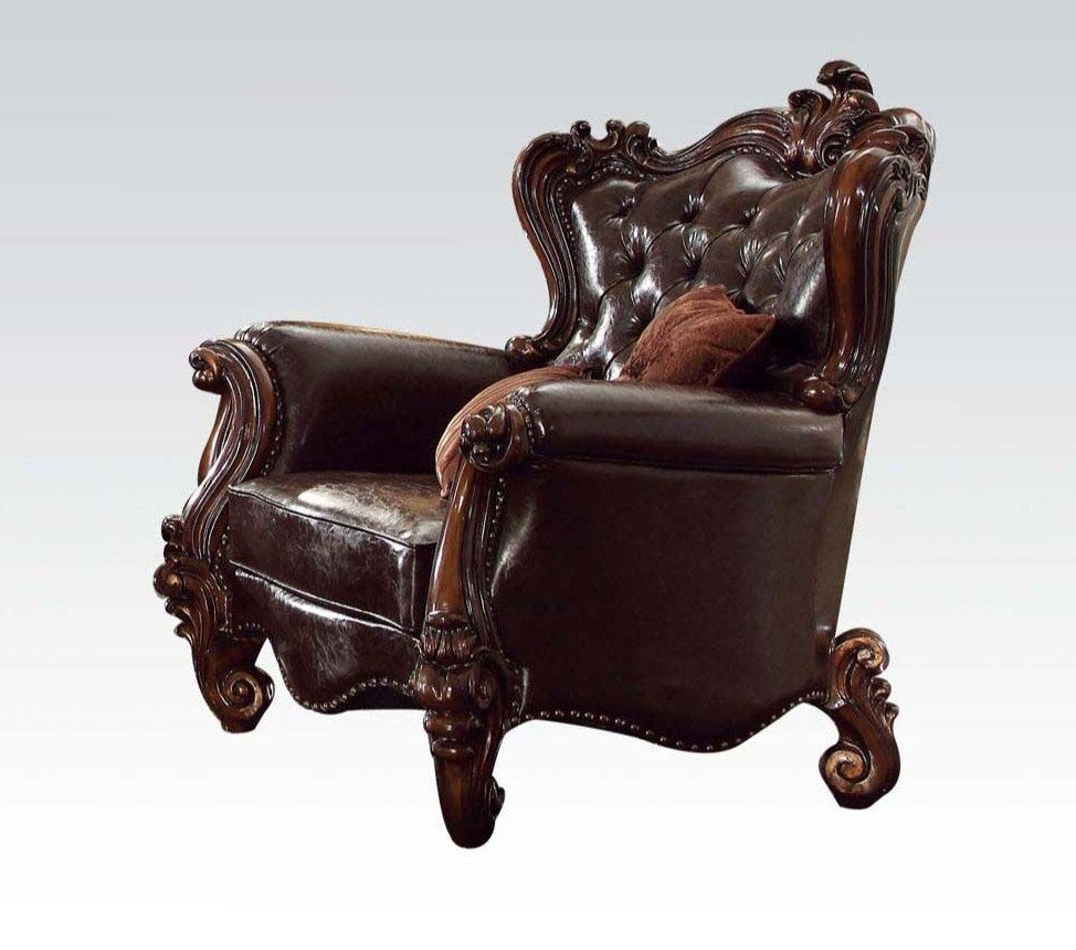 Acme 52122 Astoria grand timothy versailles cherry oak finish wood 2 tone dark brown faux leather oversized accent chair