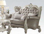 Acme 52125-26 2 pc Astoria grand timothy versailles bone white finish wood vintage gray faux leather sofa and love seat set