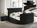 Crown Mark 5212BK Voltare black velvet fabric tufted round queen storage bed with TV lift and built in LED Fireplace