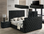 Crown Mark 5213BK josephine black velvet fabric tufted queen bed with TV lift footboard