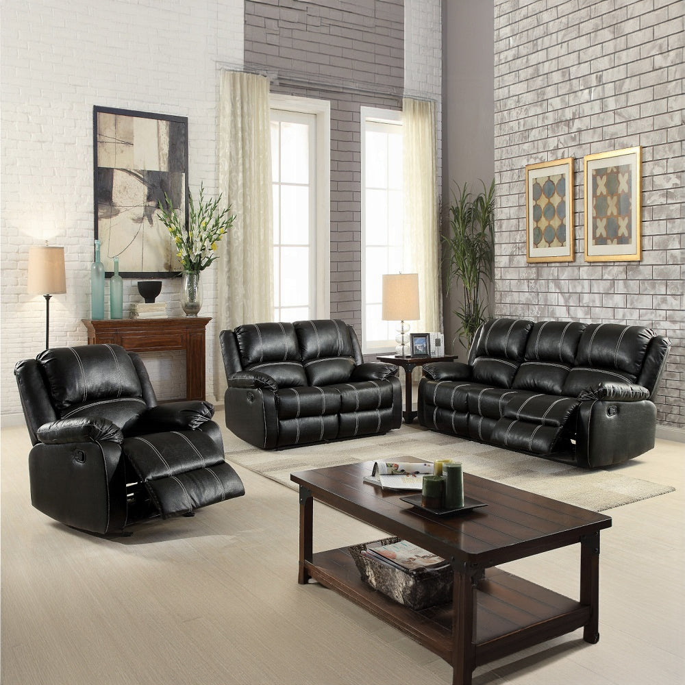Acme LV52285-86 2 pc Zuriel black leather gel sofa and love seat set with recliner ends