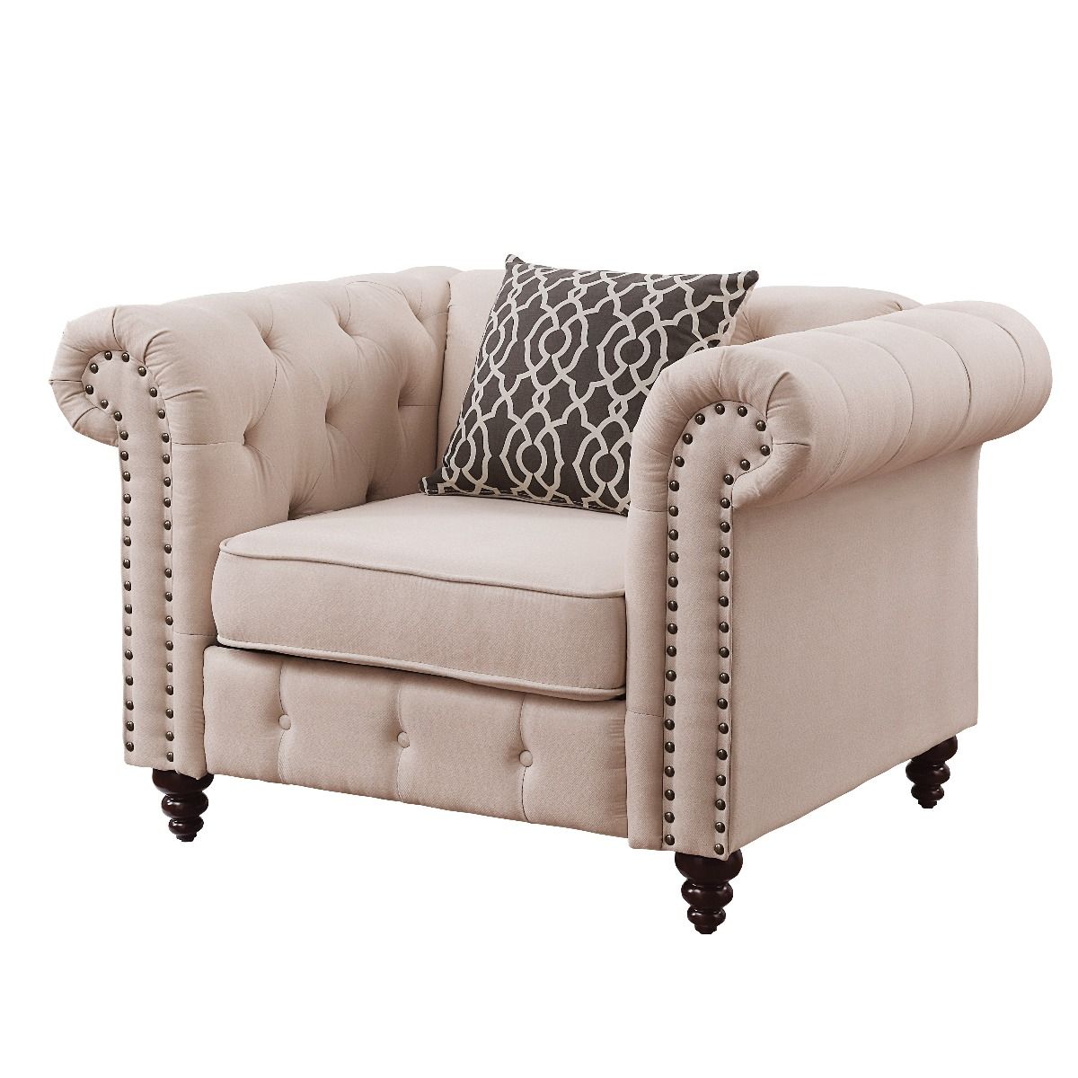 Acme 52422  A&J Homes studio nicole aurelia II beige linen like fabric accent chair tufted backs