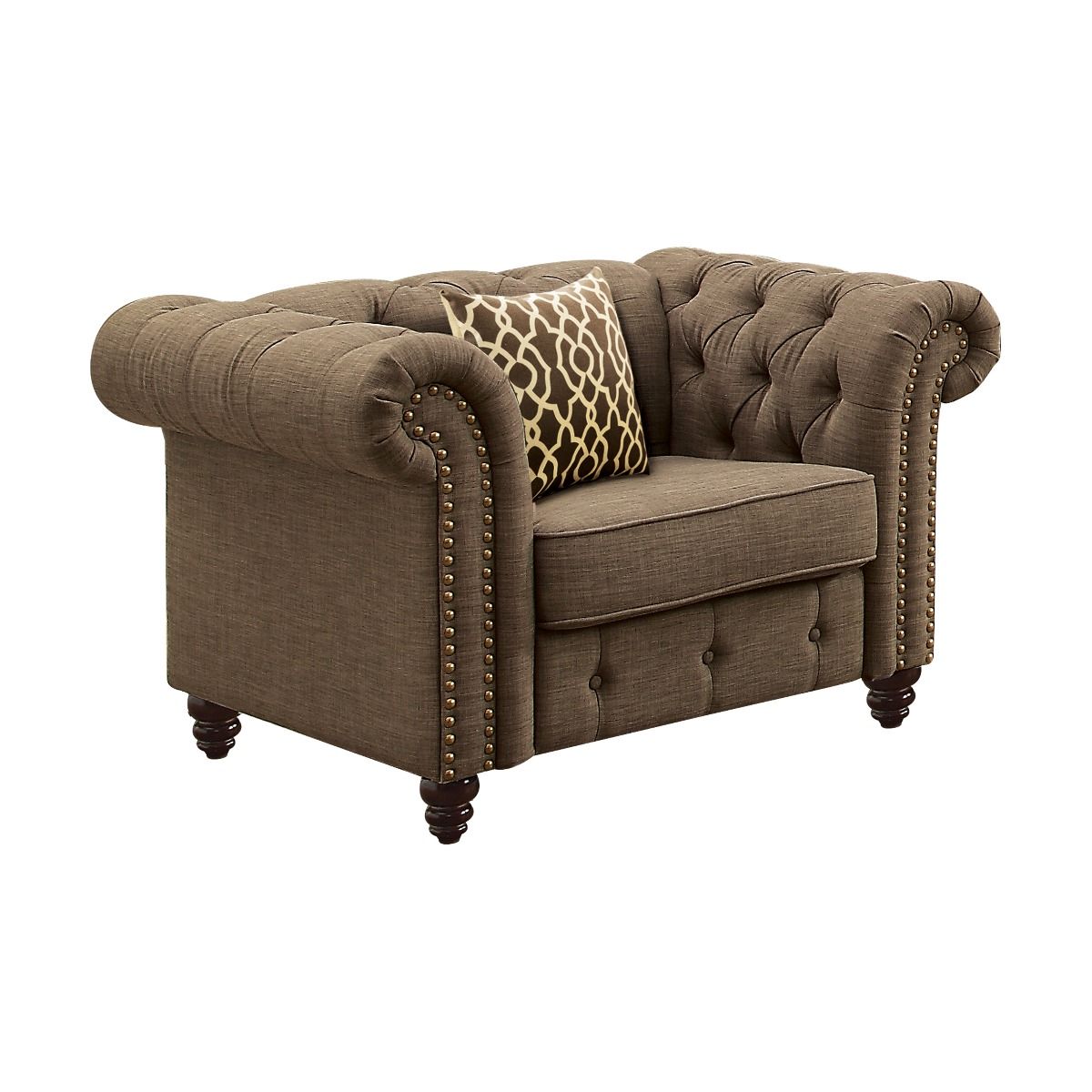 Acme 52427  A&J Homes studio nicole aurelia II brown linen like fabric accent chair tufted backs