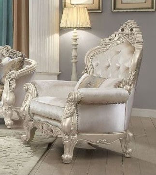 Acme 52442 Rosdork park pulaski gorsedd antique champagne finish wood golden ivory fabric oversized accent chair