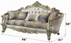Acme 52440-41 2 pc Rosdork park pulaski gorsedd antique champagne finish wood golden ivory fabric sofa and love seat set