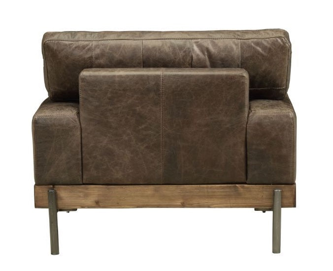 Acme 52477  Silchester distressed chocolate brown top grain leather chair with wood trim