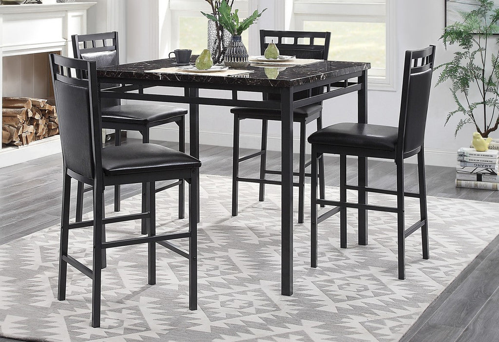 Homelegance 5275-36-5PC 5 pc Olney black finish frame black faux marble square counter height dining table set