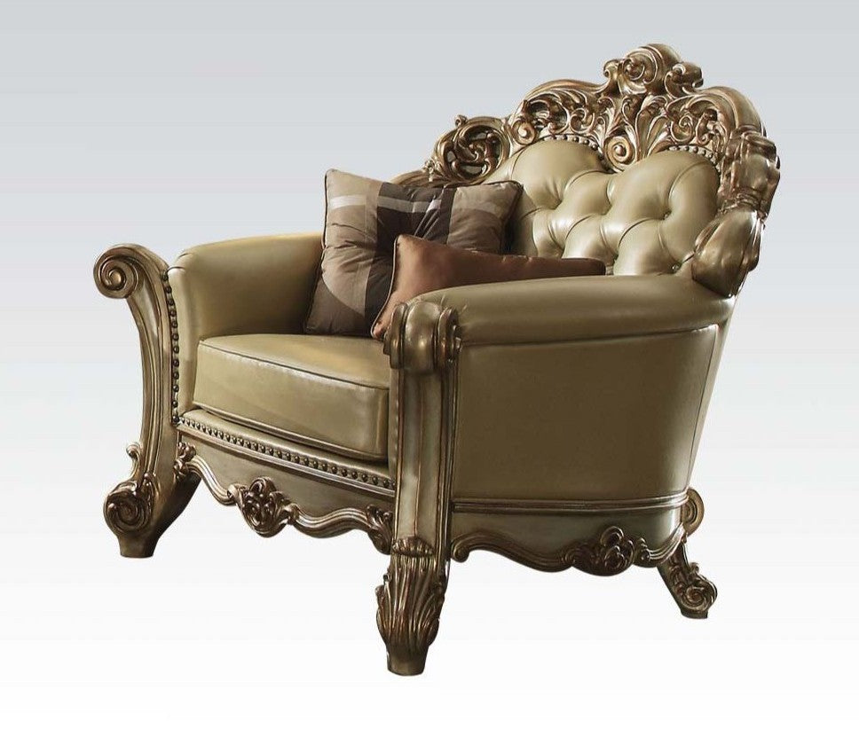 Acme 53002 Astoria grand welles vendome gold patina finish wood bone faux leather oversized accent chair