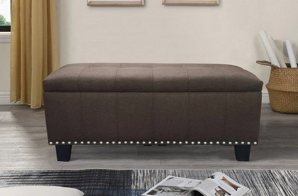 Asia Direct 5306-BRN Winston porter amende brown faux linen 43" Wide storage bedroom entry bench