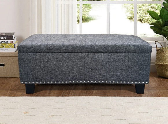 Asia Direct 5306-GY Winston porter amende grey faux linen 43" Wide storage bedroom entry bench