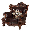 Acme 53072 Astoria grand misael forsythia walnut finish wood espresso top grain leather match oversized accent chair ornate accents