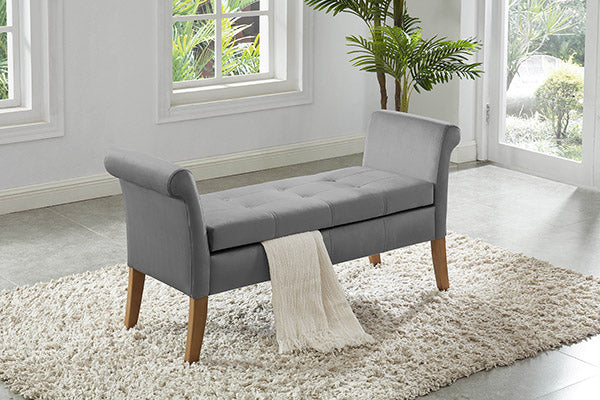 Cargo Grey Velvet Storage Bedroom Bench with Arms – 5310-GY