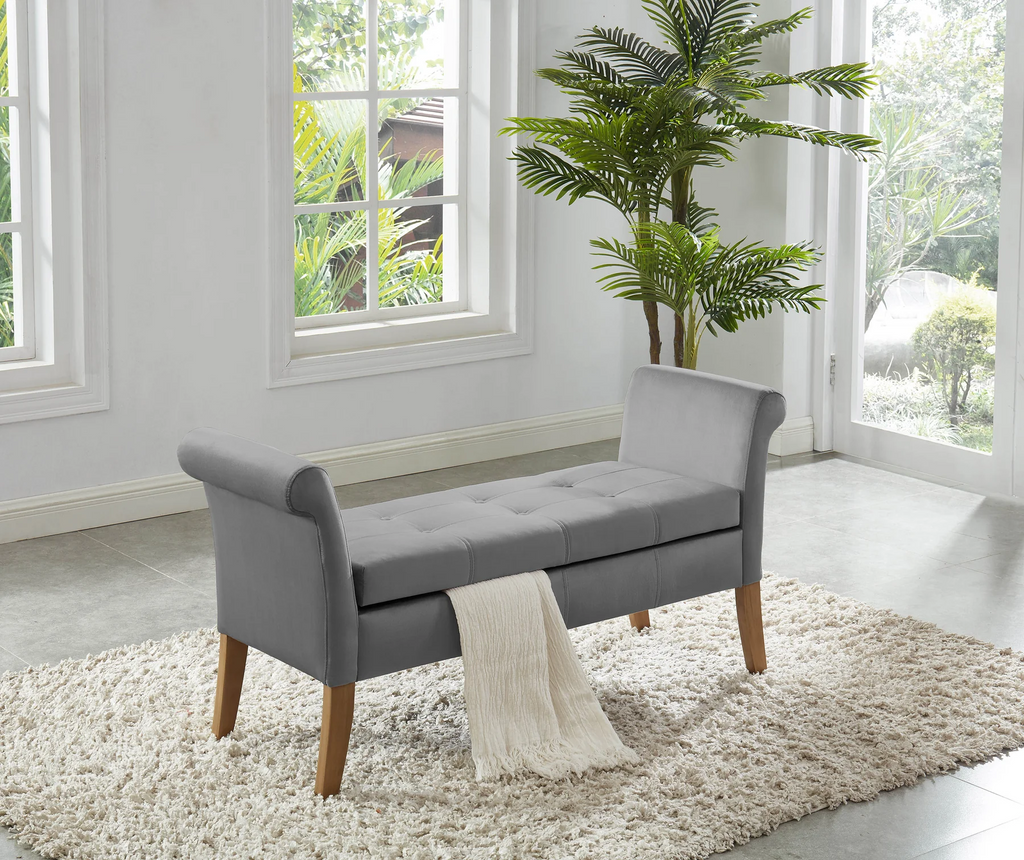Cargo Grey Velvet Storage Bedroom Bench with Arms – 5310-GY