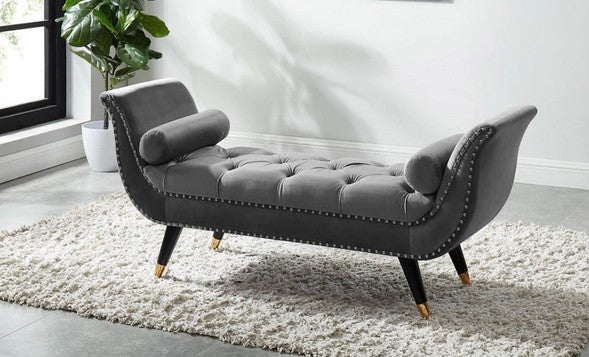 Asia Direct 5312-GY Mercer 41 Arapahoe grey velvet upholstered tufted bedroom entry bench with nail head trim