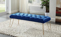 Tara Blue Velvet Tufted Bedroom Entry Bench with Gold Metal Legs – 5314-BLU