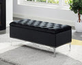 Black Velvet Tufted Storage Bench with Chrome Metal Legs – 5315-BK