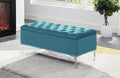 Asia Direct 5315-BLU Willa arlo interiors blue velvet tufted top storage bench with chrome metal legs