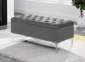 Grey Velvet Tufted Storage Bench with Chrome Metal Legs – 5315-GY