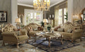 Acme 53160-61 2 pc Astoria grand bethnal dresden gold patina finish wood bone faux leather sofa and love seat set