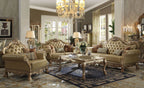Acme 53160-61 2 pc Astoria grand bethnal dresden gold patina finish wood bone faux leather sofa and love seat set