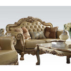 Acme 53160-61 2 pc Astoria grand bethnal dresden gold patina finish wood bone faux leather sofa and love seat set