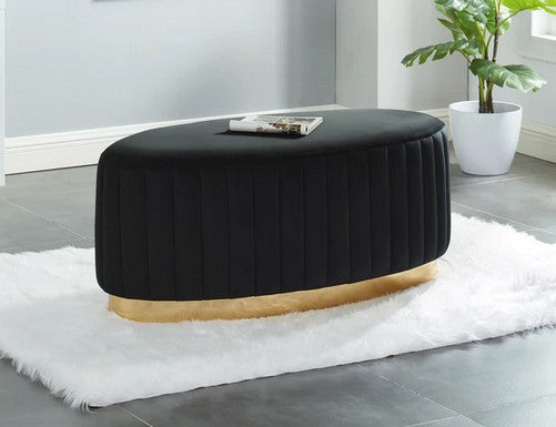 Asia Direct 5320-BK Baxton studio kirana black velvet tufted 40.9" Wide oval ottoman bedroom entry bench with gold trim