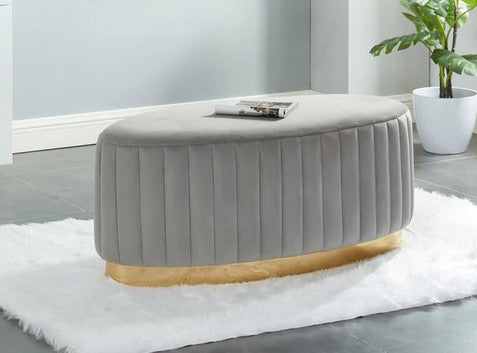 Asia Direct 5320-GY Baxton studio kirana grey velvet tufted 40.9" Wide oval ottoman bedroom entry bench with gold trim