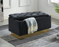 Asia Direct 5321-BK Baxton studio kirana black velvet tufted 35.4" Wide storage ottoman bedroom entry bench with gold trim