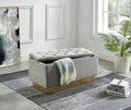 Grey Velvet Tufted Storage Ottoman Bedroom Entry Bench with Gold Trim – 5321-GY