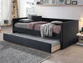 5321BK Sadie black fabric upholstered nail head trim twin day bed with trundle
