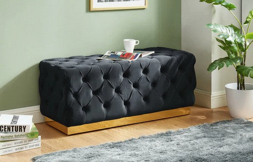 Asia Direct 5322-BK Mercer 41 buchner black velvet tufted 41.7" Wide ottoman bedroom entry bench with gold trim