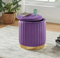 Purple Velvet Tufted Round Storage Ottoman Footstool with Gold Trim – 5323-PPL