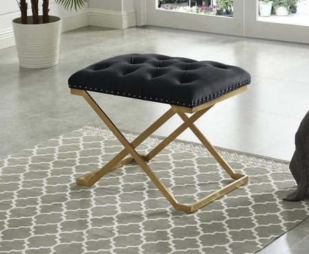 Asia Direct 5324-BK Everly quinn brancy black velvet tufted top gold metal frame vanity stool ottoman bench