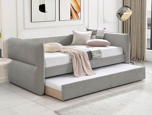 5324-LG Philipa light grey tweed padded fabric upholstered twin day bed with trundle