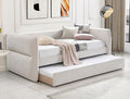 Philipa Oatmeal Tweed Padded Fabric Twin Day Bed with Trundle – 5324-OT