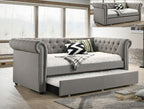 5332-DV Ellie dove fabric nail head trim twin day bed with trundle