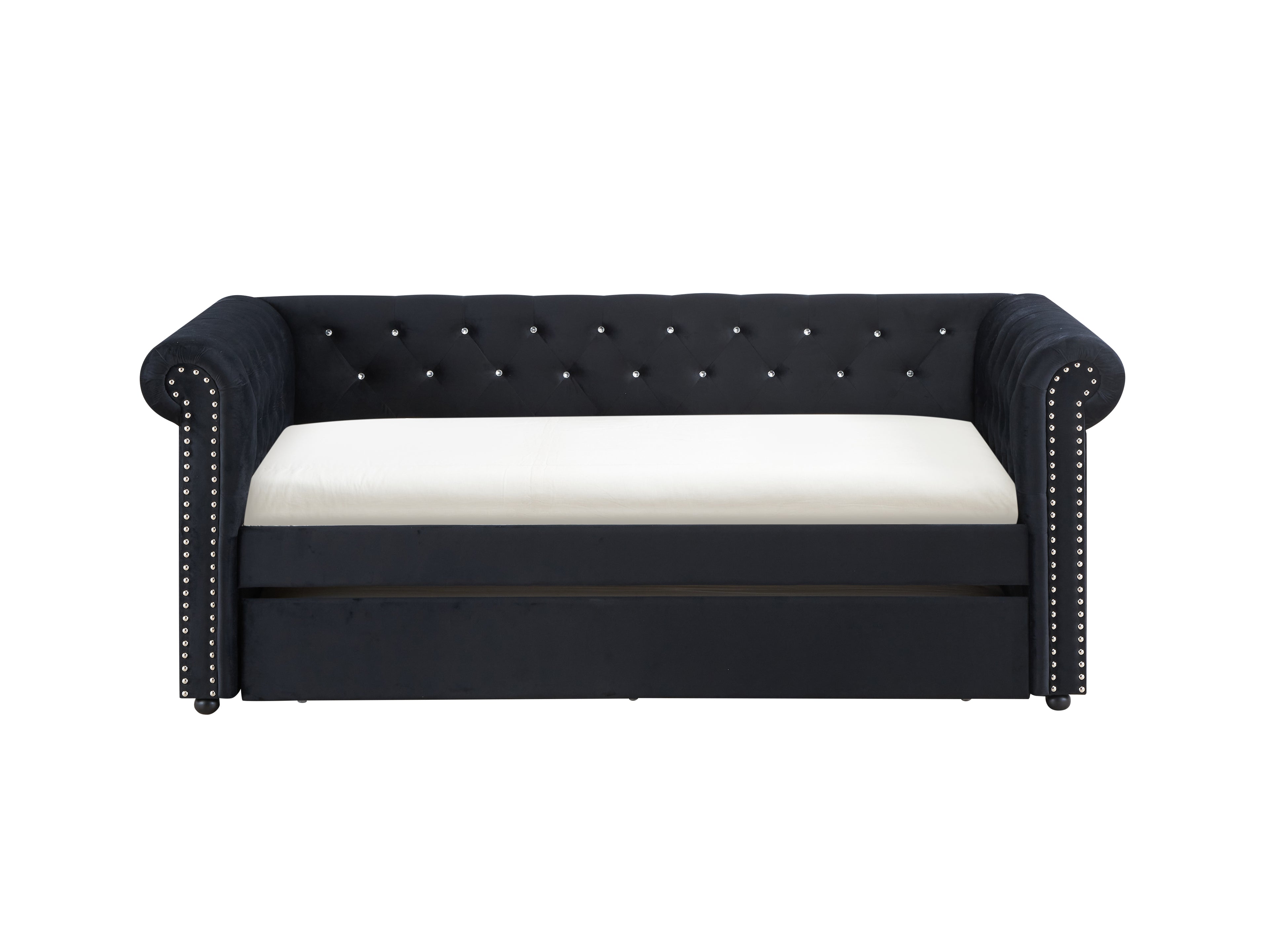 5332-BK Ellie black fabric nail head trim twin day bed with trundle